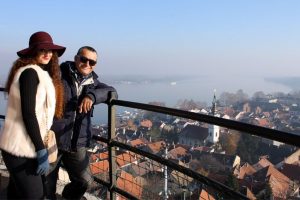 Couple of tourist are enjoying in one of the best view in Belgrade city tour is from Gardos tower