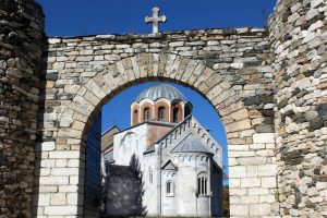 Monastery Studenica behind the stone gate.